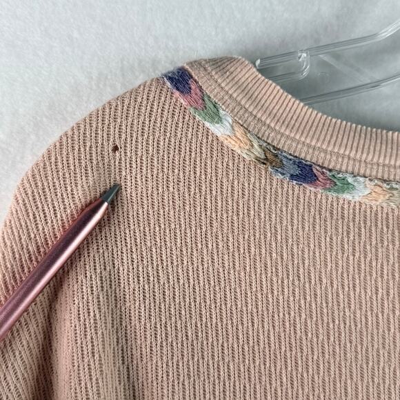 Free People We the Free Rainbow Thermal Shirt Long Sleeve Henley Rose Womens XL - Picture 7 of 11